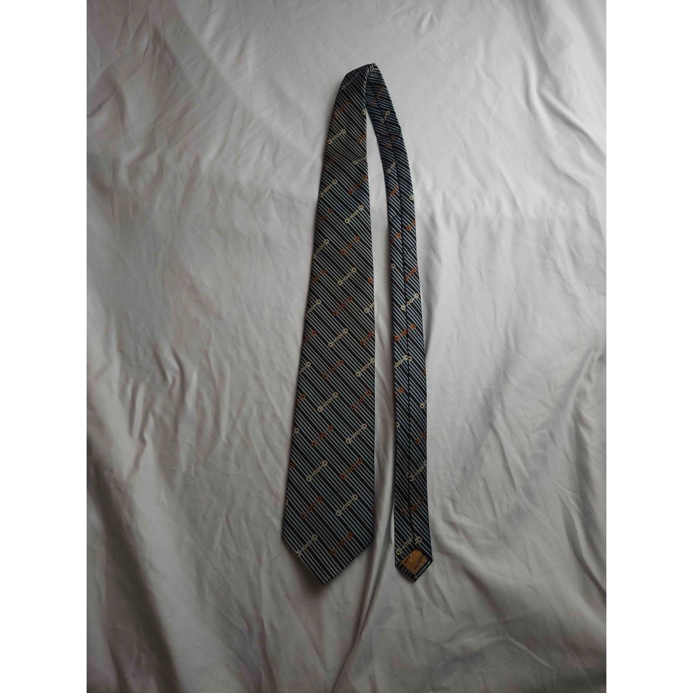 Pierre Cardin Mens Tie Gray Diagonal Striped Embroidered Horsebit Business